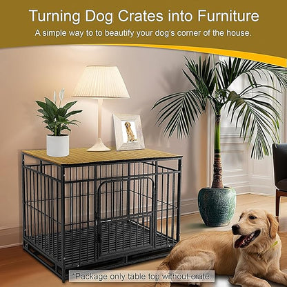 PetmystifyDog Crate Topper with Magnets for 42 Inch Crate - Aluminum Foldable Dog Kennel Topper Decorative Storage Pet Crate Table Light Brown (Only Topper)