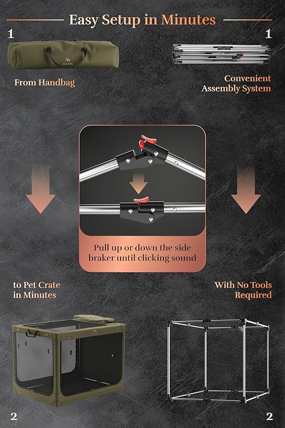 Noah & Paw Collapsible Dog Crate 36 Inches, XL Dog Crate for XL, Large Medium Breed, Travel Kennel for Car, Includes Pet Mat for Pet Cage, 2 Storage Pockets, Handbag, 10mm Locking Zippers 36*25*23