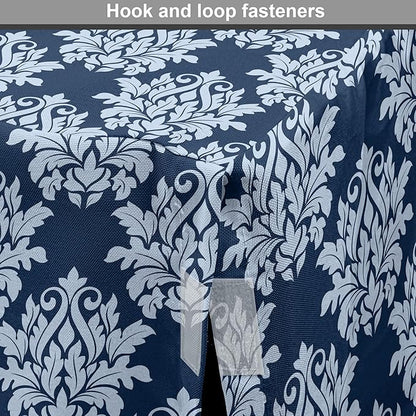 Lunarable Damask Blue Dog Crate Cover, Abstract Antique Royal Motif with Leaves and Swirls, Easy to Use Pet Kennel Cover for Medium Large Dogs, 42 Inch, Ceil Blue Violet Blue