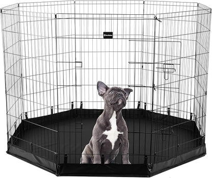 Dog Playpen - Foldable Metal Exercise Puppy Play Pen with Eight 24x42in Extra-Tall Panels and Gate - Indoor/Outdoor Dog Fence with Fabric Bottom for Dogs, Cats or Small Animals by PETMAKER (Black)