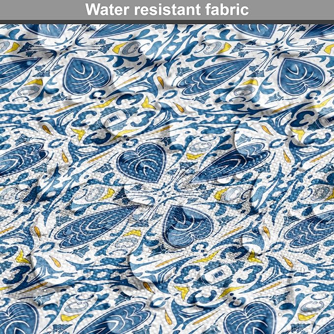 Lunarable Yellow and Blue Dog Crate Cover, Portuguese Traditional Tiles Abstract Mosaic Floral Swirl Motifs, Easy to Use Pet Kennel Cover for Medium Large Dogs, 48 Inch, Blue Orange Yellow