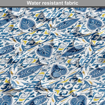 Lunarable Yellow and Blue Dog Crate Cover, Portuguese Traditional Tiles Abstract Mosaic Floral Swirl Motifs, Easy to Use Pet Kennel Cover for Small Dogs Puppies Kittens, 22 Inch, Blue Orange Yellow