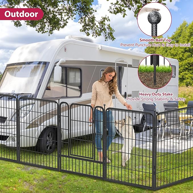 Dog Playpen Outdoor 32Inches Height 12 Panels Heavy Duty Metal Dog Fence with Doors Dog Pens for Medium/Small Dogs Portable Pet Puppy Playpen for Outdoor Indoor RV Camping Yard Black slive