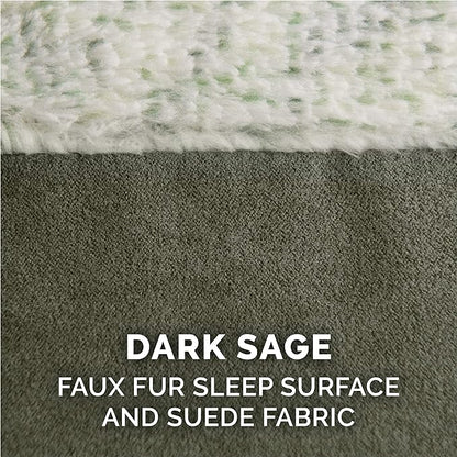 Furhaven Memory Foam Dog Bed for Medium/Small Dogs w/ Removable Bolsters & Washable Cover, For Dogs Up to 35 lbs - Two-Tone Plush Faux Fur & Suede L Shaped Chaise - Dark Sage, Medium