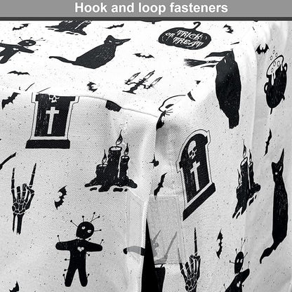 Lunarable Halloween Dog Crate Cover, Horror Pattern Tombstone Kitty Owl Voodoo Trick or Treat Pumpkin, Easy to Use Pet Kennel Cover for Medium Large Dogs, 36 Inch, Grey Black Charcoal
