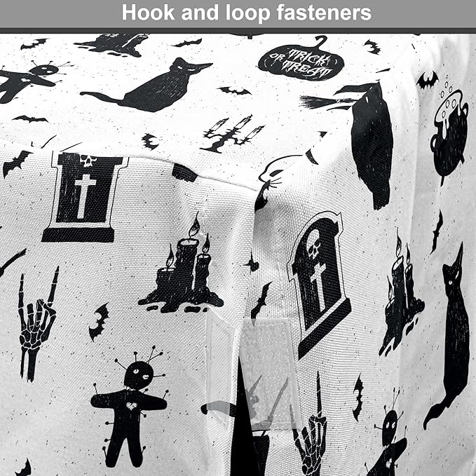 Lunarable Halloween Dog Crate Cover, Horror Pattern Tombstone Kitty Owl Voodoo Trick or Treat Pumpkin, Easy to Use Pet Kennel Cover for Cats & Medium Dogs, 30 Inch, Grey Black Charcoal