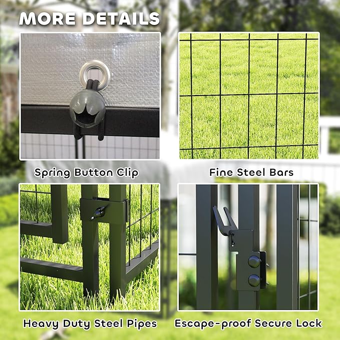 PawHut 3.9' x 3.9' x 4.5' Outdoor Dog Kennel, Welded Wire Heavy Duty Dog Run with 360° Rotating & 4 Level Adjustable Bowls, Dog Kennel Outside with Waterproof & UV Resistant Cover, for S&M Dogs