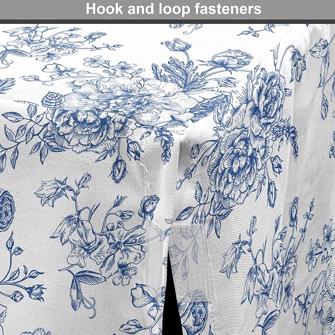 Lunarable Flowers Dog Crate Cover, Floral Themed Monochromatic Roses Peonies Bells Peas Bouquet Composition, Easy to Use Pet Kennel Cover for Cats & Medium Dogs, 24 Inch, White Blue