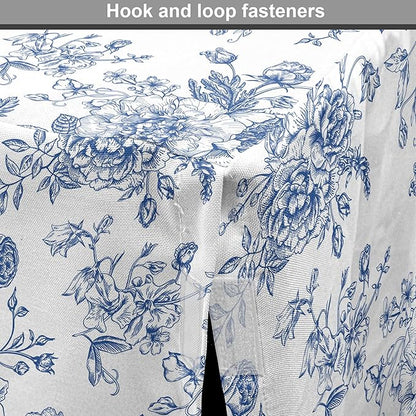 Lunarable Flowers Dog Crate Cover, Floral Themed Monochromatic Roses Peonies Bells Peas Bouquet Composition, Easy to Use Pet Kennel Cover for Cats & Medium Dogs, 24 Inch, White Blue