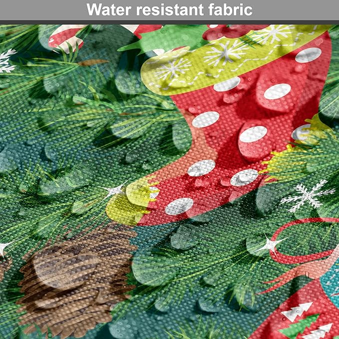 Ambesonne Christmas Dog Crate Cover, Xmas Accessories Stockings Candies Horse Teddy Bear on Pine, Easy to Use Pet Kennel Cover for Medium Large Dogs, 42 Inch, Green Brown