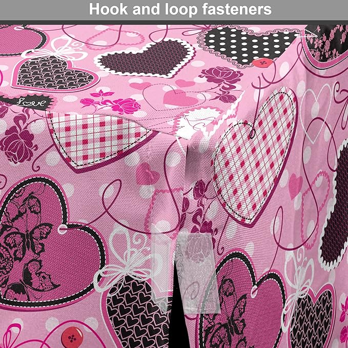 Lunarable Hearts Dog Crate Cover, Sewing Themed Love with Polka Dots Valentine's Day Inspired Image, Easy to Use Pet Kennel Cover for Medium Large Dogs, 36 Inch, Pink Black White