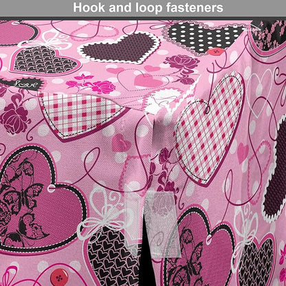 Lunarable Hearts Dog Crate Cover, Sewing Themed Love with Polka Dots Valentine's Day Inspired Image, Easy to Use Pet Kennel Cover for Small Dogs Puppies Kittens, 22 Inch, Pink Black White