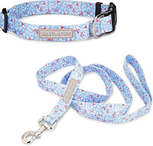 Lucky Love Dog Dog Collar, Leash Set Small, Medium, Large, Premium, Cute and Adjustable Collars for Male and Female Dogs, Winterblue Combo, Small