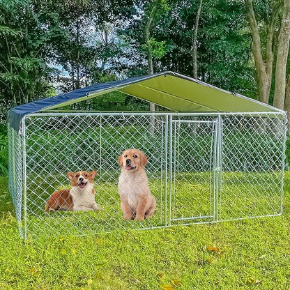 Extra Large Outdoor Dog Kennels, Heavy Duty Dog Playpen for Outdoor Summer, Dog Enclosures with Lockable Door, Metal Dog Cage with Waterproof and UV-Resistant Cover for Yard