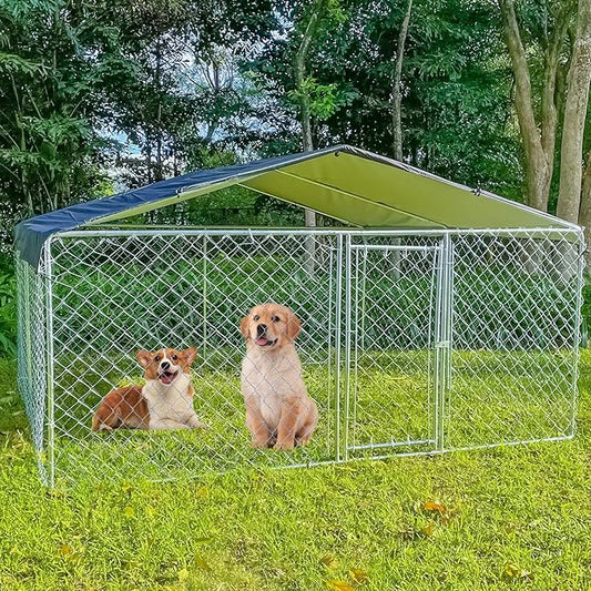 Extra Large Outdoor Dog Kennels, Heavy Duty Dog Playpen for Outdoor Summer, Dog Enclosures with Lockable Door, Metal Dog Cage with Waterproof and UV-Resistant Cover for Yard