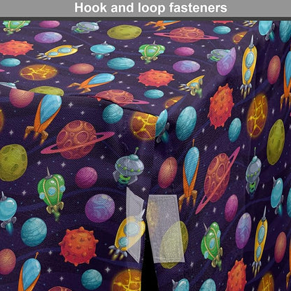 Lunarable Outer Space Dog Crate Cover, Cartoon Planets and Space Ships with Space Background Fun Science, Easy to Use Pet Kennel Cover for Cats & Medium Dogs, 24 Inch, Dark Blue