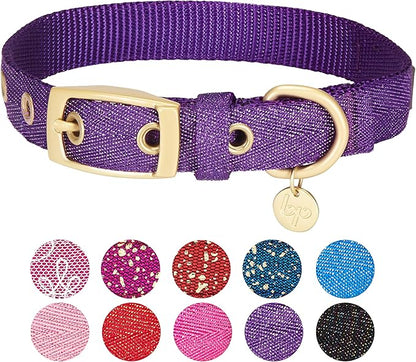 Blueberry Pet 6 Colors The Most Coveted Designer Mixed Metallic Thread Adjustable Dog Collar in Dazzling Tinsel Purple with Metal Buckle, Neck 9-12.5", for Small Breed