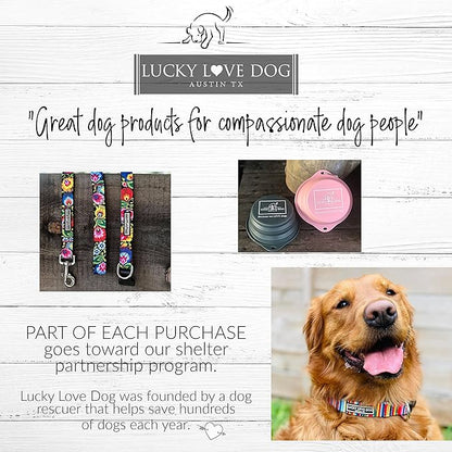 Lucky Love Dog Wide Dog Collar - Adjustable, Durable, Soft Webbing, & Comfortable 1.5 inch Wide Collar for Dogs Male and Female - in Primrose Pattern with Strong Buckle, Medium Size