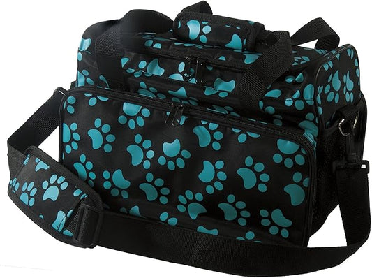 WAHL Professional Animal Travel Tote Bag with Zipper - Travel Bag - Storage Bag for Grooming Supplies - for Dog, Cat & Pet Groomers - 28.8 Inches, Turquoise Paw Print Design (#97764-300)