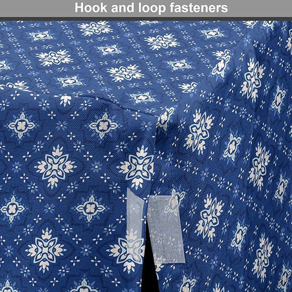 Lunarable Damask Blue Dog Crate Cover, Azulejo Talavera Inspired Continuous Pattern of Motif, Easy to Use Pet Kennel Cover for Medium Large Dogs, 48 Inch, Dark Sky Blue Pale Blue