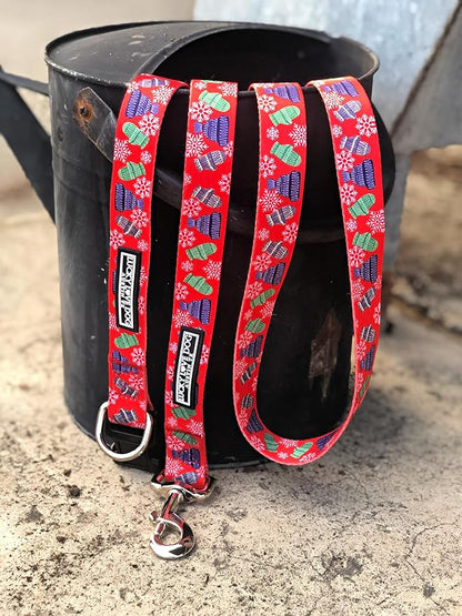 Lucky Love Dog, Winter Stocking Caps and Mittens Dog Collar and Leash Set, Matching Snowflakes Collar and Leash for Male and Female Dogs - (Extra Small, Chilly Combo)
