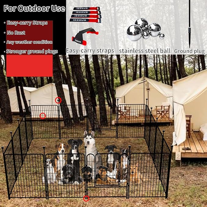 Dog Playpen Outdoor for Medium/Large Dogs 36'' High, 2 Add-On Heavy Duty Dog Playpen with Rustproof and Sturdy Stakes, 3ft Dog Fence for RV Camping