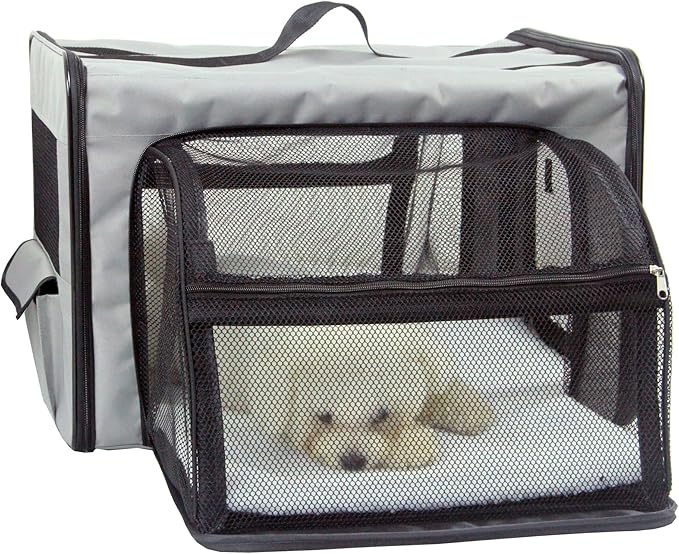Pet Life Capacious Dual-Sided Travel Expandable Wired Dog Crate - Collapsible and Lightweight Folding Pet Crate with Triple-Space Expansion