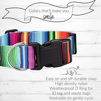 Lucky Love Dog Wide Dog Collar - Adjustable, Durable, Soft Webbing, & Comfortable 1.5 inch Wide Collar for Dogs Male and Female - in Nacho Pattern with Strong Buckle, Large Size