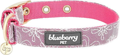 Blueberry Pet 4 Colors Glam Life Lace Floral Stamping Adjustable Dog Collar in Iconic Pink, Neck 9-12.5", for Small Breed