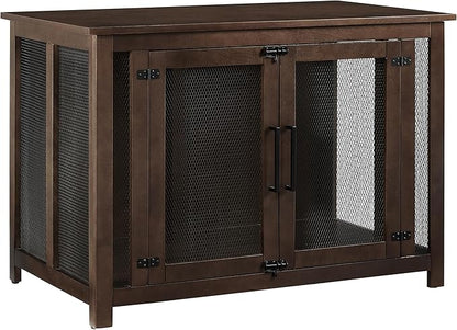 Crosley Furniture Dane Credenza Console Table Dog Crate Kennel for Pets, Brown