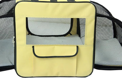 PET LIFE 'Capacious' Dual-Sided Expandable Spacious Wire Folding Collapsible Lightweight Pet Dog Crate Carrier House, Medium, Khaki