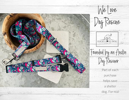Lucky Love Dog Collar and Leash Combo, Vivid Floral Matching Girl Dog Leash and Collar Set for Medium Dogs - (CarrieBelle Combo, Medium)