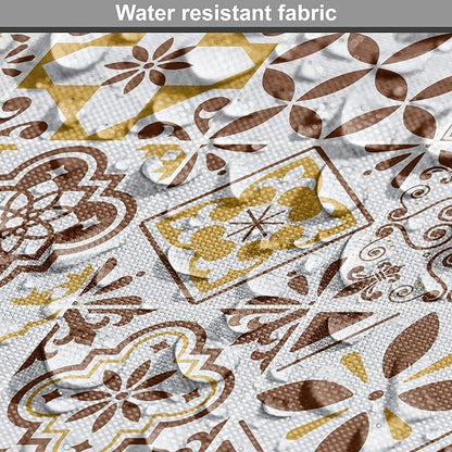 Lunarable Ethnic Dog Crate Cover, Portuguese Azulejo Mosaics with Floral Scrolls Retro Mediterranean, Easy to Use Pet Kennel Cover for Medium Large Dogs, 48 Inch, Chocolate Earth Yellow