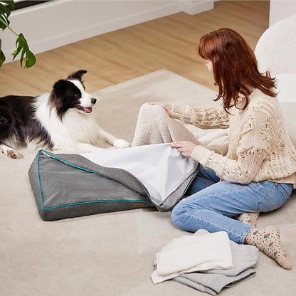 Lesure Dog Bed Cover Flannel - Extra Large Dog Bed Washable Removable Cover, Plush Fleece Replacement Cover for Orthopedic Pet Mad Beds, 41x29x3.5 Inches Grey