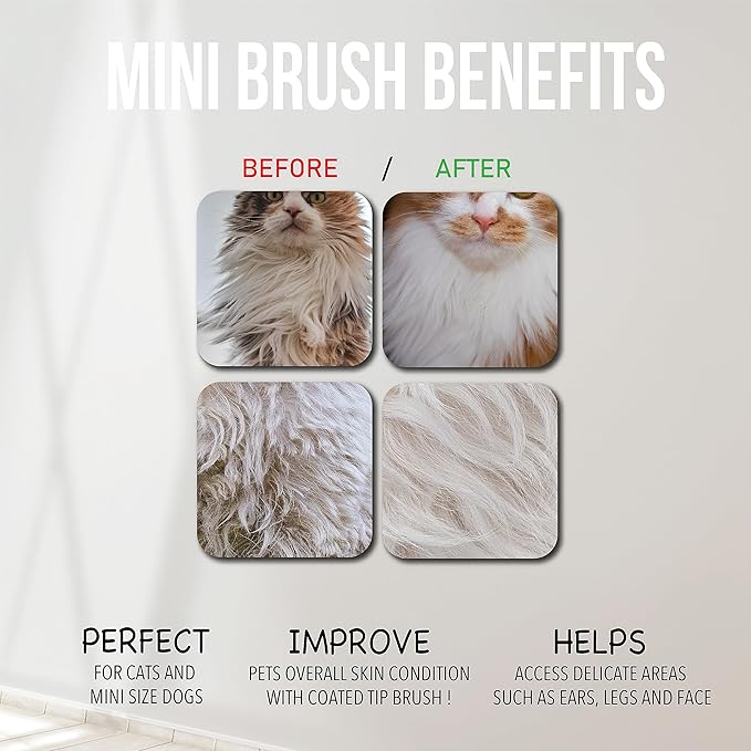 Mini Brush for Dogs and Cats - Coated Tips Massage Skin - Long Pins Remove Mats, Tangles in Long and Poodle Fur