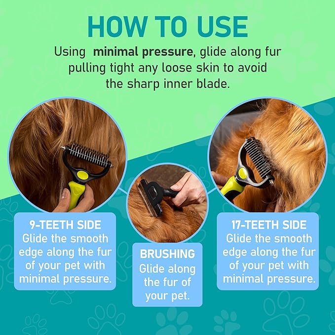 Maxpower Planet Pet Grooming Brush - Double Sided Shedding, Dematting Undercoat Rake for Dogs and Cats - Extra Wide Dog Grooming Brush - Yellow