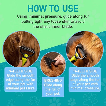 Maxpower Planet Pet Grooming Brush - Double Sided Shedding, Dematting Undercoat Rake for Dogs and Cats - Extra Wide Dog Grooming Brush - Yellow