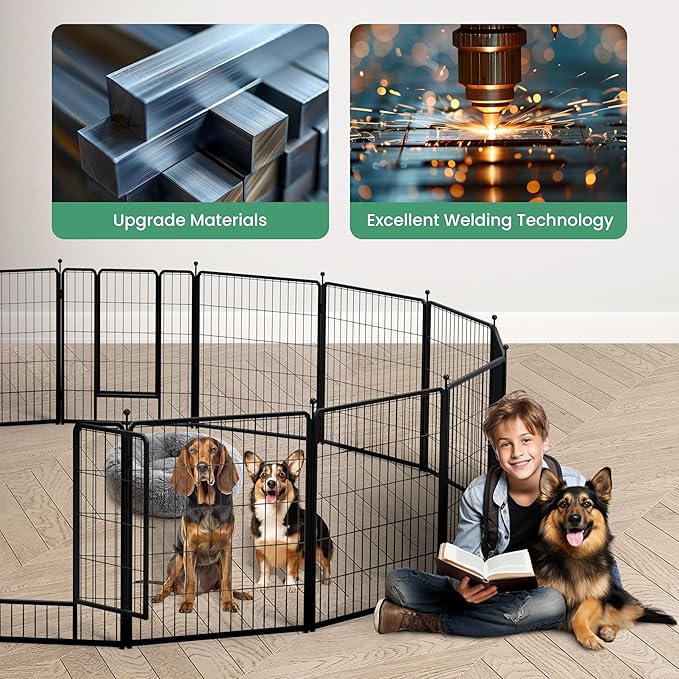 InfiniPower Dog Playpen for Yard, RV, Camping, 24 Inch 16 Panels Play Pen Indoor, Heavy Duty Indoor Outdoor Exercise Dog Pen for Puppies/Small Dogs, Black