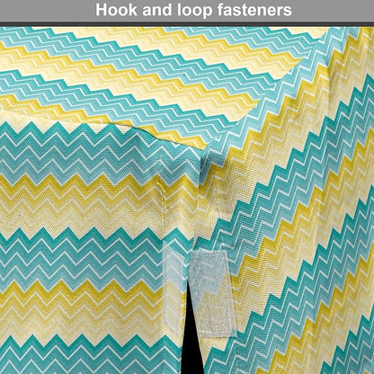 Lunarable Yellow and Blue Dog Crate Cover, Horizontal Chevron Motifs Zigzag Lines Pattern Ombre Inspired Design, Easy to Use Pet Kennel Cover for Cats & Medium Dogs, 30 Inch, Aqua Mustard