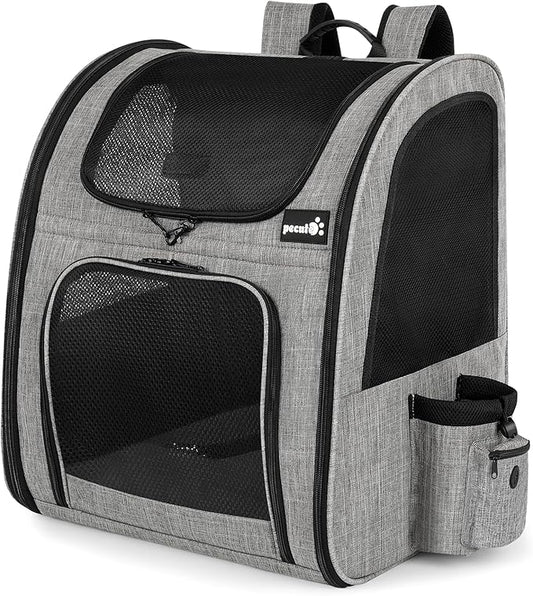 Pecute Cat Backpack, Adult Cat Backpackswith Breathable Mesh, Collapsible Small Dog Backpack, Pet Backpack with Multi-Pockets, Great for Travel Hiking Camping (Gray)