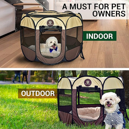 Puppy Playpen – Medium Sized Pet Playpen for Indoor & Outdoor use, Playpen for Dogs, Cats, Pets – Portable Collapsible Small Dog Playpen Crate with Mesh Side Panels - Carry Bag Included