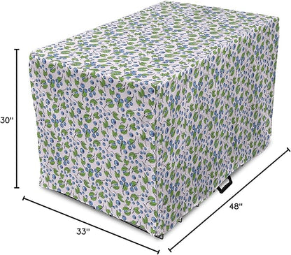 Lunarable Berries Dog Crate Cover, Cartoon Style Layout of Blueberries and Leaves Blooming on Branches, Easy to Use Pet Kennel Cover for Medium Large Dogs, 48 Inch, Pale Mauve Green