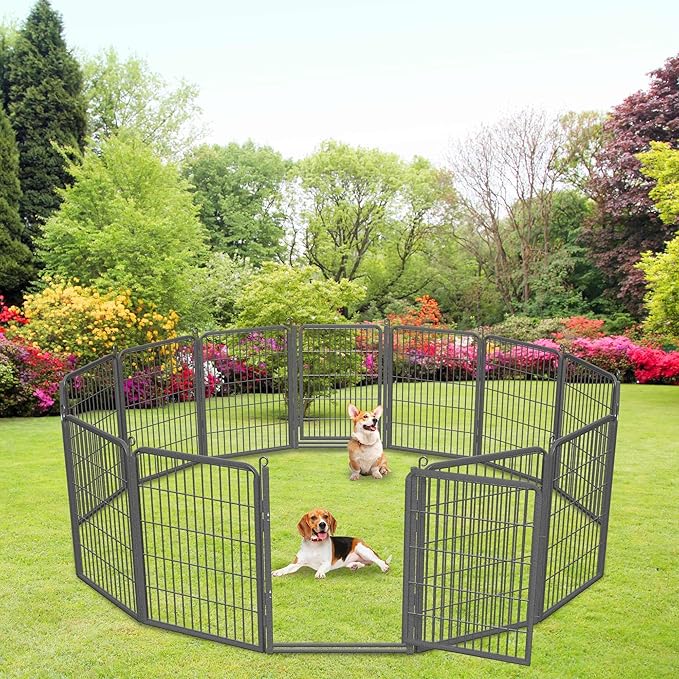 Dog Playpen with Extra Large Door Dog Fence Outdoor for Yard Indoor Dog Pen 32inch 28 Panels Dog Pens Outside Anti-Rust Pet Fence Portable Dog Fence for RV Camping Yard