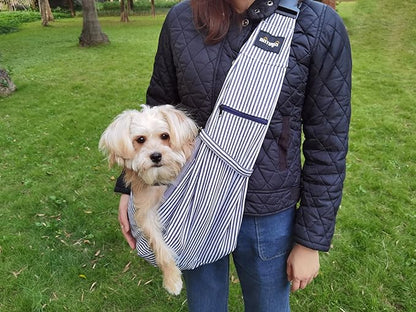 NATUYA Pet Dog Sling Carrier - Dog Sling with Net Bag for Carrier Dogs Cats-Hands Free Pet Bag-Buckle net Pocket pet Bag (Blue Strips)
