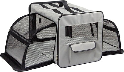 Pet Life Capacious Dual-Sided Travel Expandable Wired Dog Crate - Collapsible and Lightweight Folding Pet Crate with Triple-Space Expansion