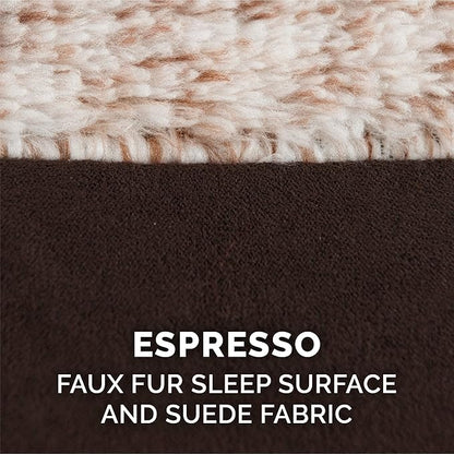 Furhaven Orthopedic Dog Bed for Large/Medium Dogs w/ Removable Bolsters & Washable Cover, For Dogs Up to 55 lbs - Two-Tone Plush Faux Fur & Suede L Shaped Chaise - Espresso, Large