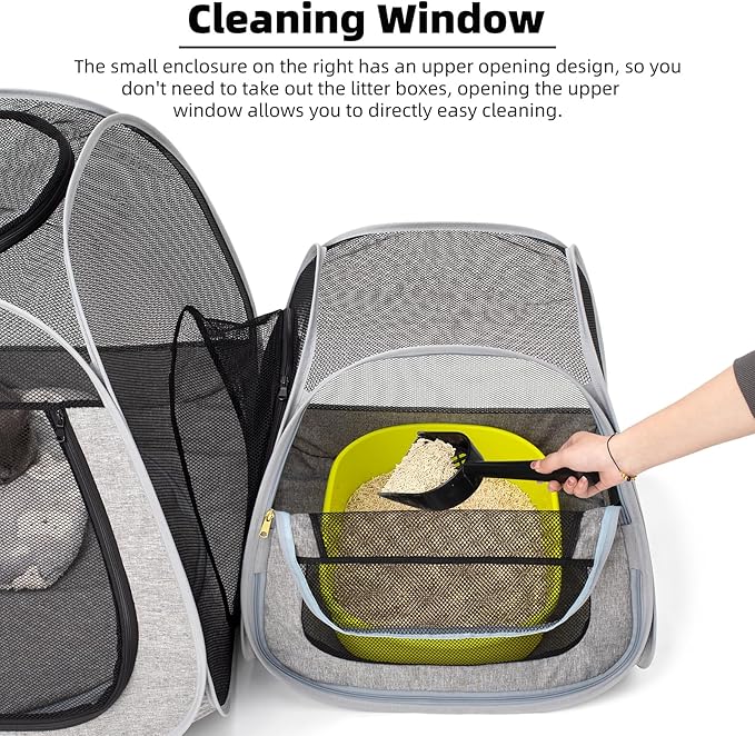 Tenrai Portable Cat Playpen, Trapezoidal Design for Better Standing, Foldable Pet Tent for Outdoor and Indoor Use of Puppy and Kitten, Dog Play Enclosure, Cat Condos & Houses