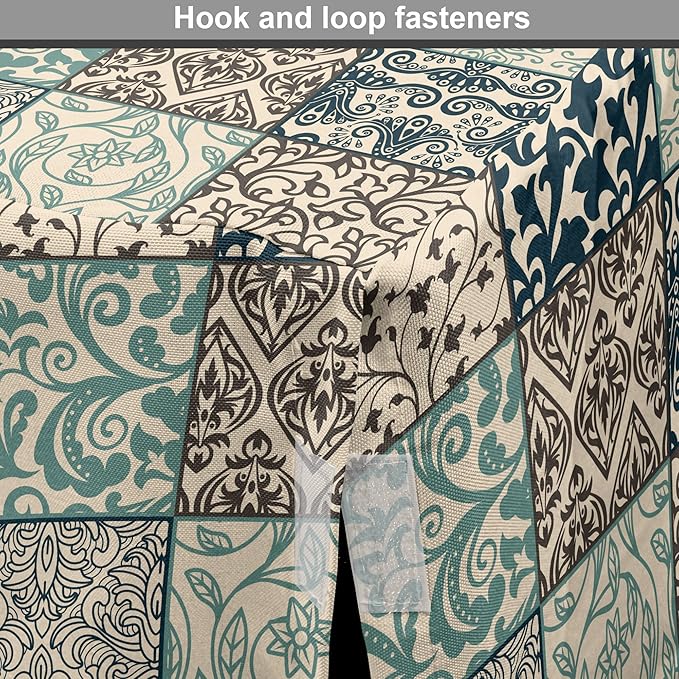 Lunarable Geometric Dog Crate Cover, Antique Mosaic with Victorian Garden Motifs Damask and Scroll Flower, Easy to Use Pet Kennel Cover for Medium Large Dogs, 42 Inch, Seafoam Brown Dark Blue