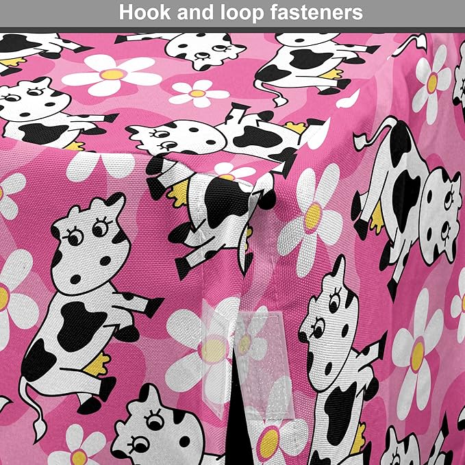 Lunarable Cow Dog Crate Cover, Cartoon Pattern Domestic Farm Animal and Daisy Flowers, Easy to Use Pet Kennel Cover for Medium Large Dogs, 36 Inch, Pink Charcoal Grey