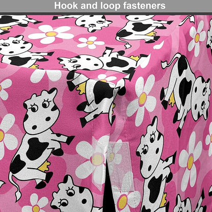 Lunarable Cow Dog Crate Cover, Cartoon Pattern Domestic Farm Animal and Daisy Flowers, Easy to Use Pet Kennel Cover for Medium Large Dogs, 36 Inch, Pink Charcoal Grey